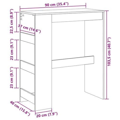 Barbord m. stativer 90x40x103,5 cm konstrueret træ brun egetræ