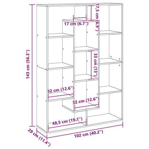Bogreol 102x29x143 cm konstrueret træ brun egetræ