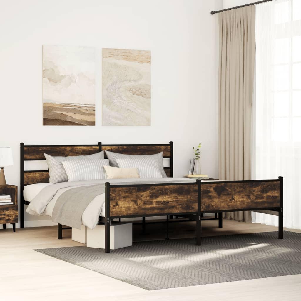Sengeramme uden madras 193x203 cm metal røget egetræsfarve billede