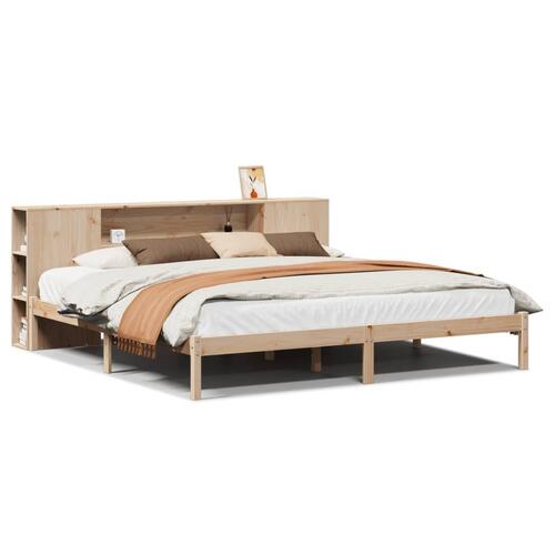 Seng med reol uden madras 200x200 cm massivt fyrretræ