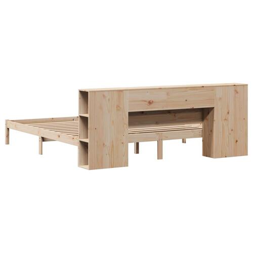 Seng med reol uden madras 200x200 cm massivt fyrretræ