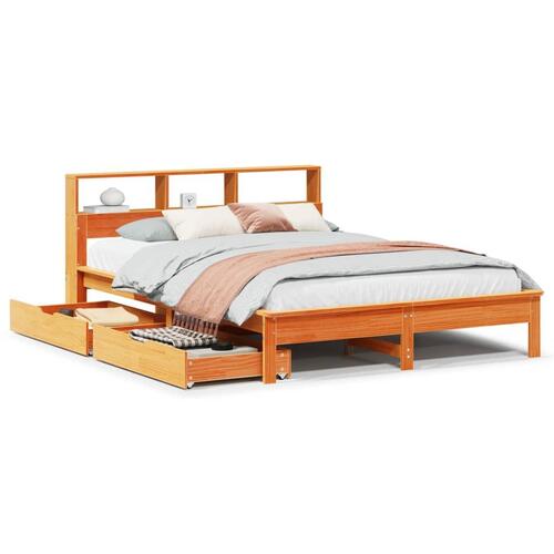 Seng med reol uden madras 150x200cm massivt fyrretræ gyldenbrun