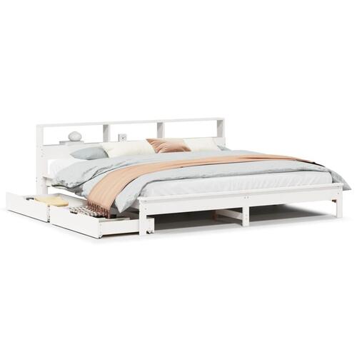 Seng med reol uden madras 180x200 cm massivt fyrretræ hvid