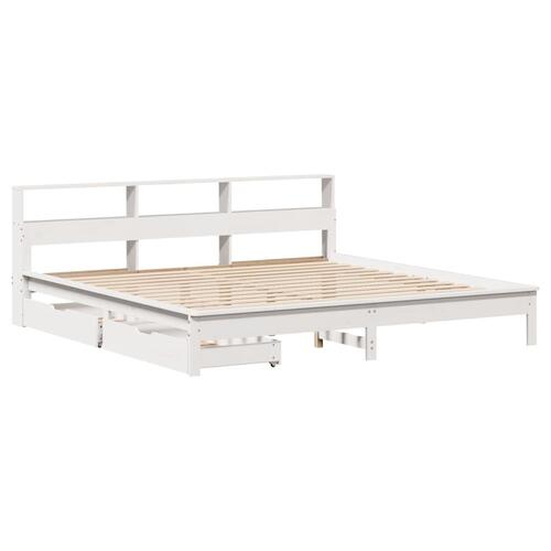 Seng med reol uden madras 180x200 cm massivt fyrretræ hvid