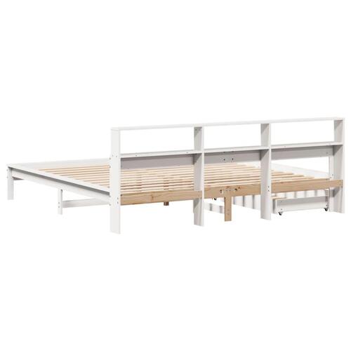 Seng med reol uden madras 180x200 cm massivt fyrretræ hvid