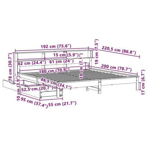 Seng med reol uden madras 180x200 cm massivt fyrretræ hvid