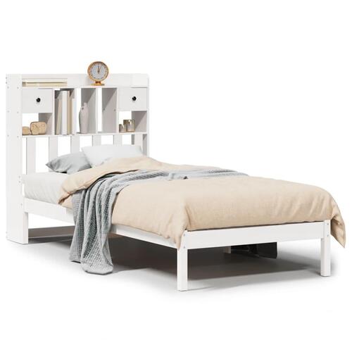 Seng med reol uden madras 75x190 cm massivt fyrretræ hvid
