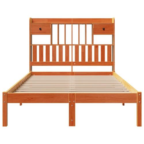 Seng med reol uden madras 135x190cm massivt fyrretræ gyldenbrun