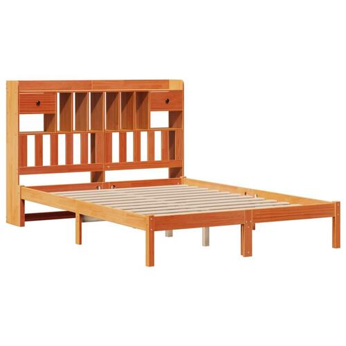 Seng med reol uden madras 150x200cm massivt fyrretræ gyldenbrun