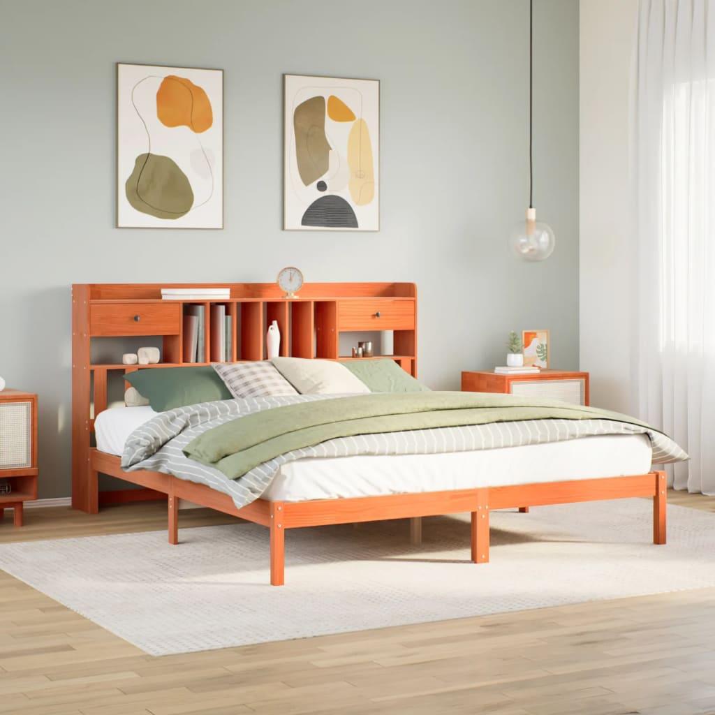 Seng med reol uden madras 180x200cm massivt fyrretræ gyldenbrun