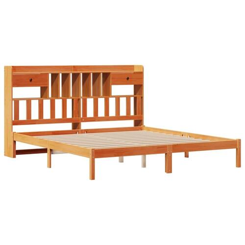 Seng med reol uden madras 180x200cm massivt fyrretræ gyldenbrun