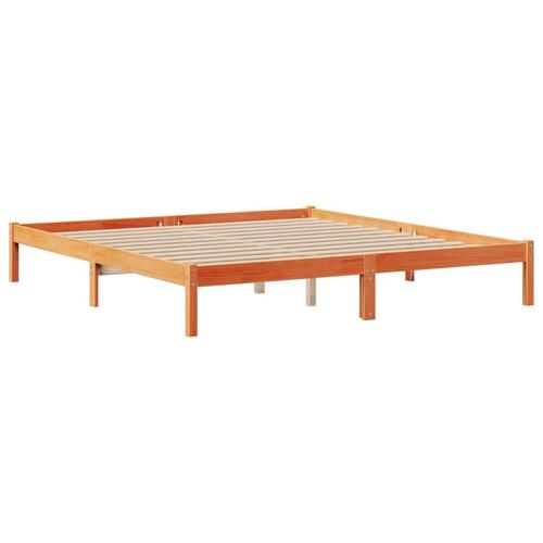 Seng med reol uden madras 180x200cm massivt fyrretræ gyldenbrun