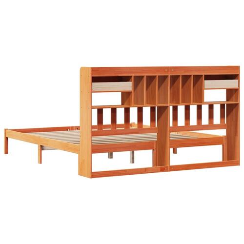 Seng med reol uden madras 180x200cm massivt fyrretræ gyldenbrun