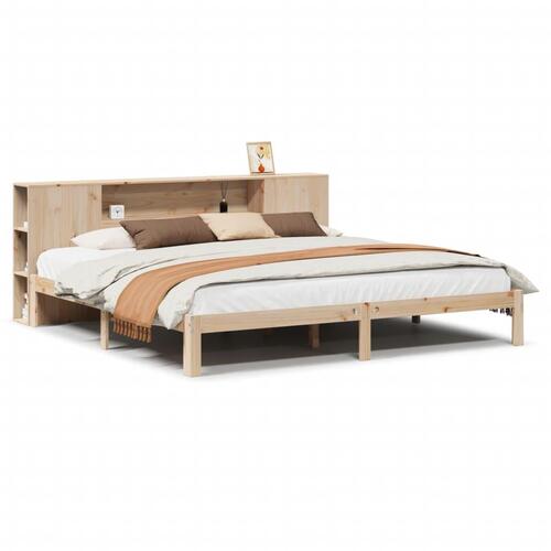 Seng med reol uden madras 200x200 cm massivt fyrretræ
