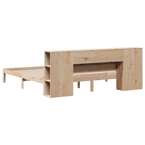 Seng med reol uden madras 200x200 cm massivt fyrretræ