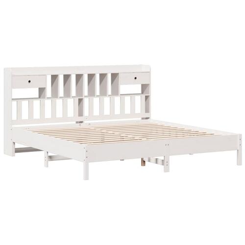 Seng med reol uden madras 200x200 cm massivt fyrretræ hvid
