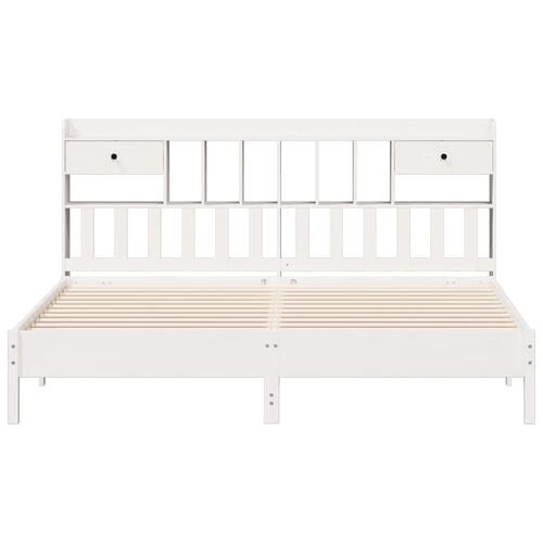 Seng med reol uden madras 200x200 cm massivt fyrretræ hvid