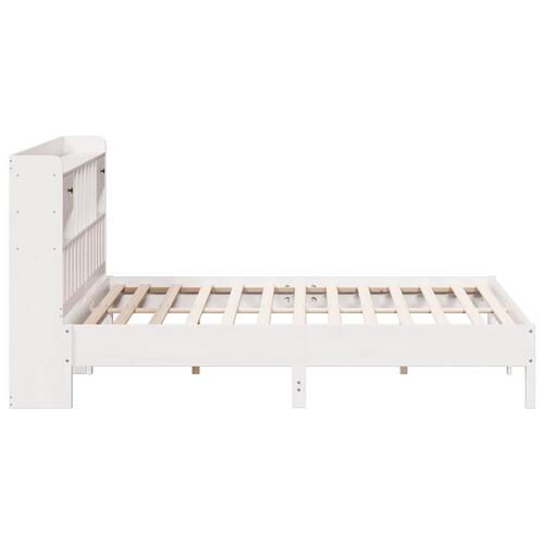 Seng med reol uden madras 200x200 cm massivt fyrretræ hvid