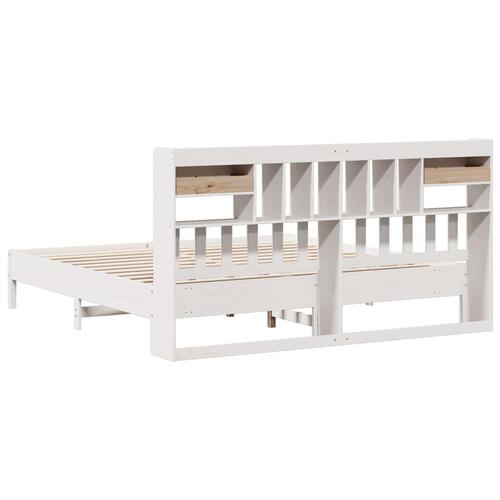 Seng med reol uden madras 200x200 cm massivt fyrretræ hvid