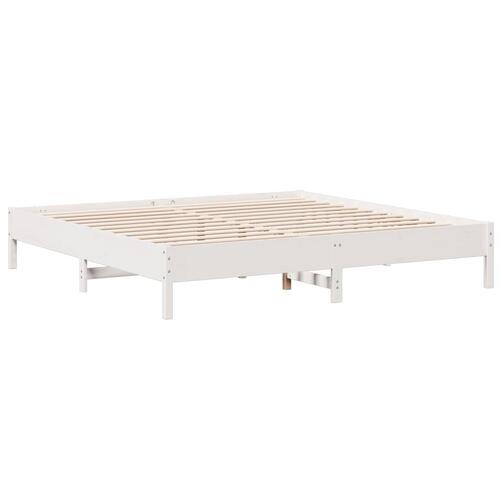 Seng med reol uden madras 200x200 cm massivt fyrretræ hvid