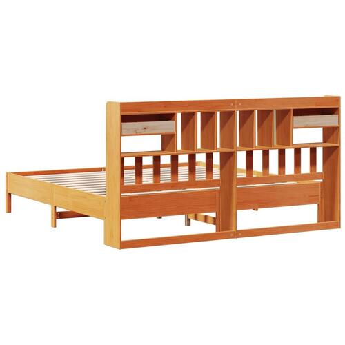 Seng med reol uden madras 180x200cm massivt fyrretræ gyldenbrun