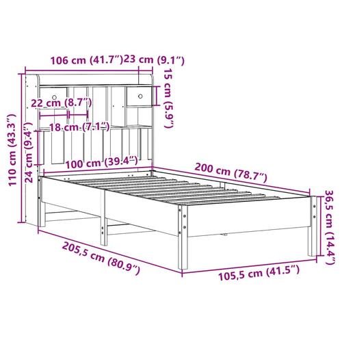 Seng med reol uden madras 100x200 cm massivt fyrretræ hvid