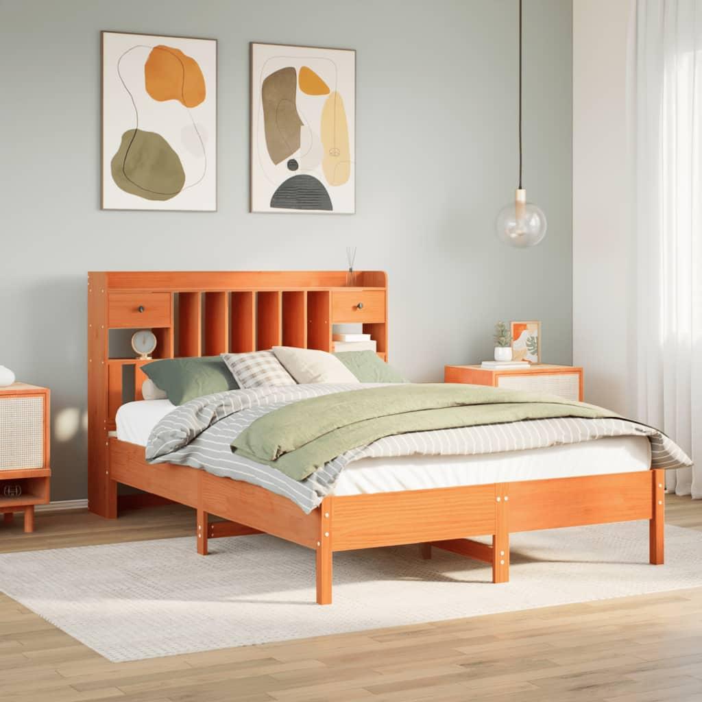 Seng med reol uden madras 140x190cm massivt fyrretræ gyldenbrun