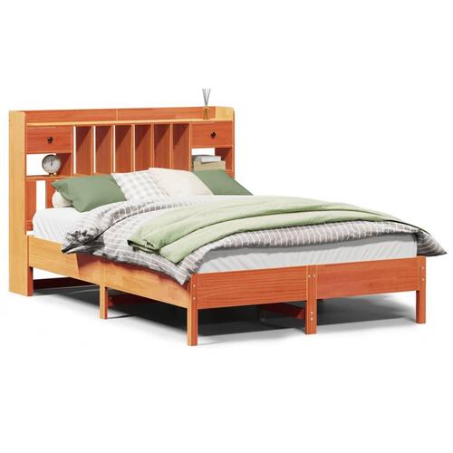 Seng med reol uden madras 140x190cm massivt fyrretræ gyldenbrun