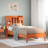 Seng med reol uden madras 75x190 cm massivt fyrretræ gyldenbrun