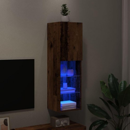 Væghængt tv-bord med RGB LED-lys 30,5×30×102 cm - gammelt trælook