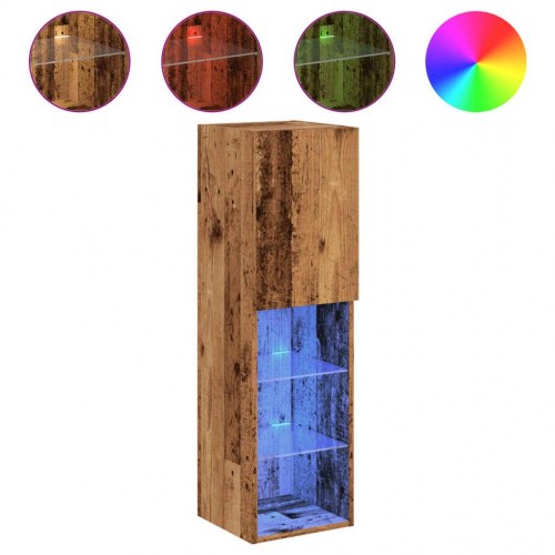 Væghængt tv-bord med RGB LED-lys 30,5×30×102 cm - gammelt trælook