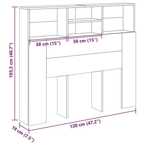Sengegavl med opbevaring 120x19x103,5cm konstrueret træ kunsteg