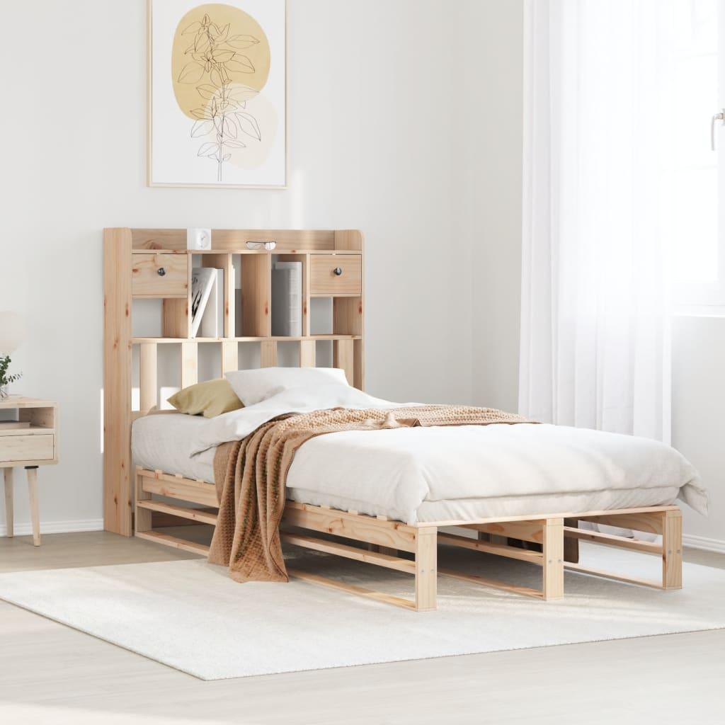 Seng med reol uden madras 90x200 cm - massivt fyrretræ billede