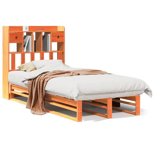 Seng med reol uden madras 90x200 cm massivt fyrretræ gyldenbrun