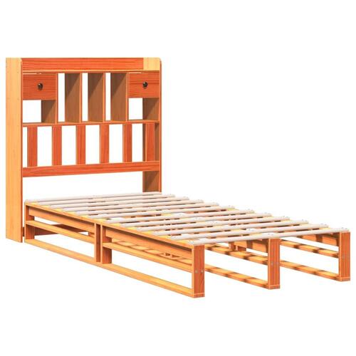 Seng med reol uden madras 90x200 cm massivt fyrretræ gyldenbrun