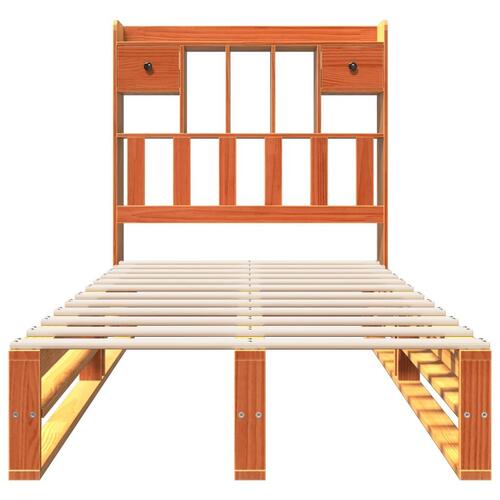 Seng med reol uden madras 90x200 cm massivt fyrretræ gyldenbrun