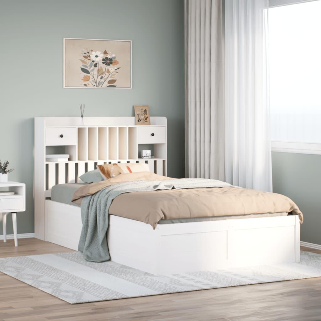 Sengeramme uden madras 135×190 cm - massivt fyrretræ, hvid med opbevaringshovedgærde billede