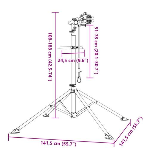 Reparationsstativ til cykler 108-188 cm foldbart stål blå