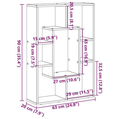Bogreol 63x20x90 cm konstrueret træ brun egetræsfarve