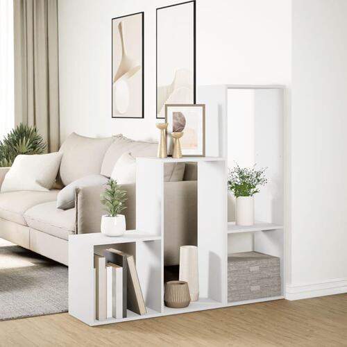 Bogreol/rumdeler 123x29x123 cm 3 niveauer konstrueret træ hvid