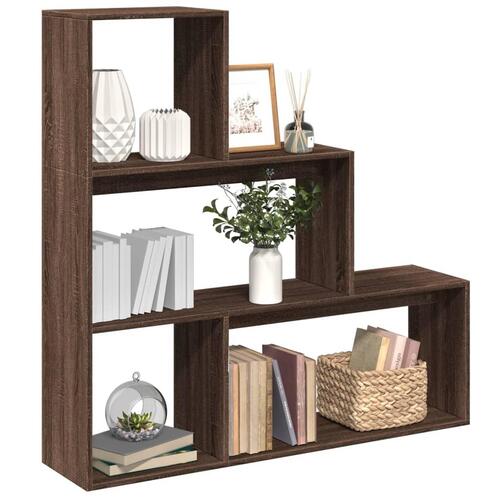 Bogreol/rumdeler 123x29x123cm 3niveauer konstrueret træ brun eg