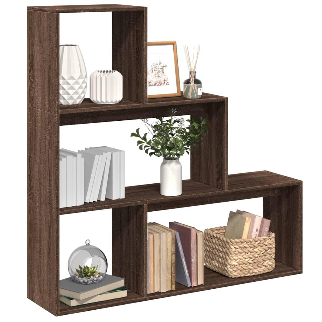 Bogreol/rumdeler 123x29x123cm 3niveauer konstrueret træ brun eg