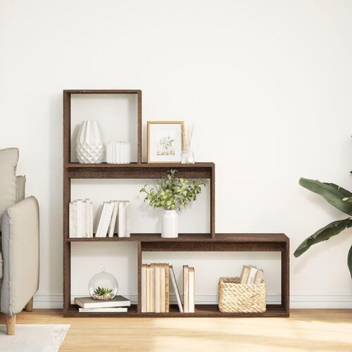 Bogreol/rumdeler 123x29x123cm 3niveauer konstrueret træ brun eg