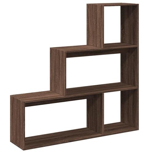 Bogreol/rumdeler 123x29x123cm 3niveauer konstrueret træ brun eg