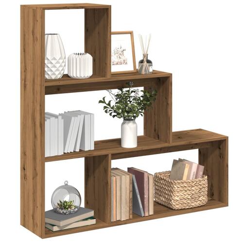 Bogreol/rumdeler 123x29x123cm 3niveauer konstrueret træ kunsteg