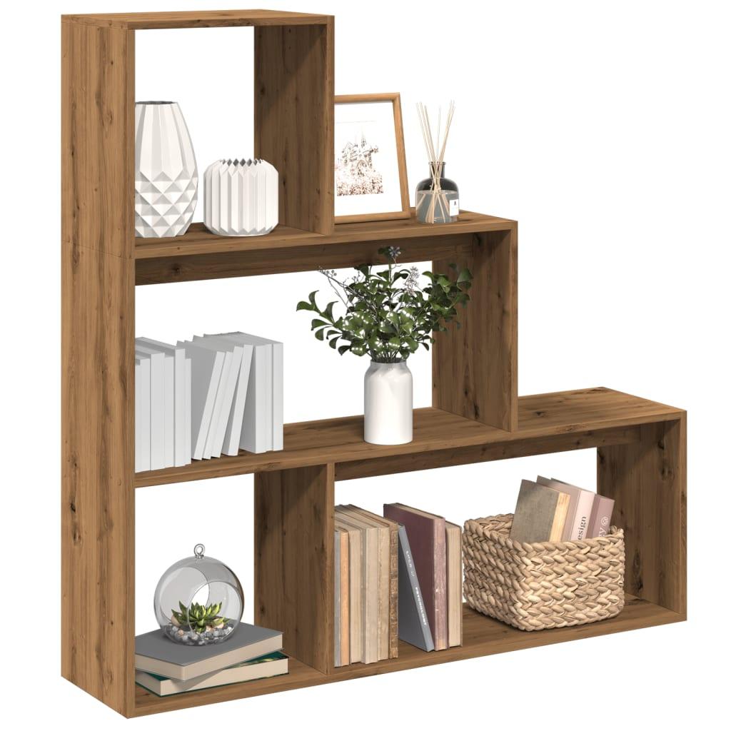 Bogreol/rumdeler 123x29x123cm 3niveauer konstrueret træ kunsteg