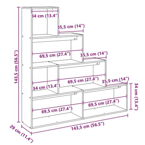 Bogreol/rumdeler 143,5x29x143,5 cm konstrueret træ røget eg