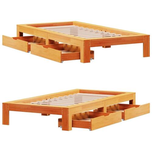 Sengeramme uden madras 90x190 cm massivt fyrretræ gyldenbrun