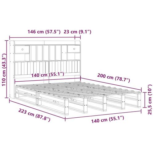 Seng med reol uden madras 140x200 cm massivt fyrretræ