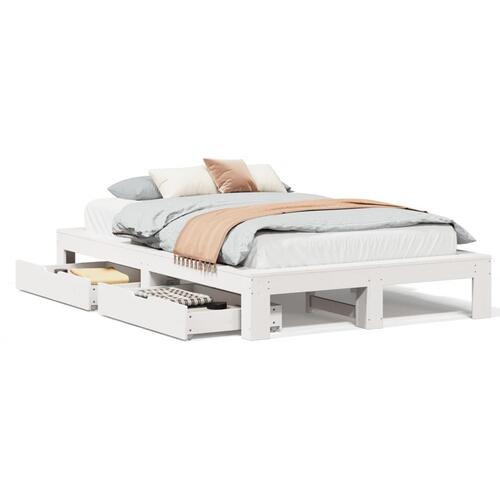 Sengeramme uden madras 135x190 cm massivt fyrretræ hvid